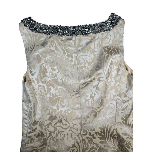 Banana Republic Sz 6 Sleeveless Gold Floral Silk Chiffon Dress Sequin Collar - Picture 5 of 11